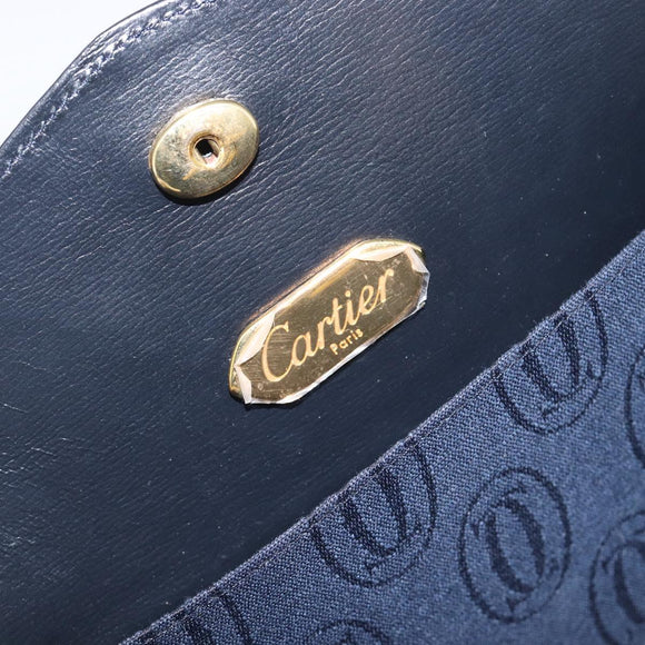 Cartier Sapphire Line Chain Shoulder Bag Leather Navy Gold Auth 210727A