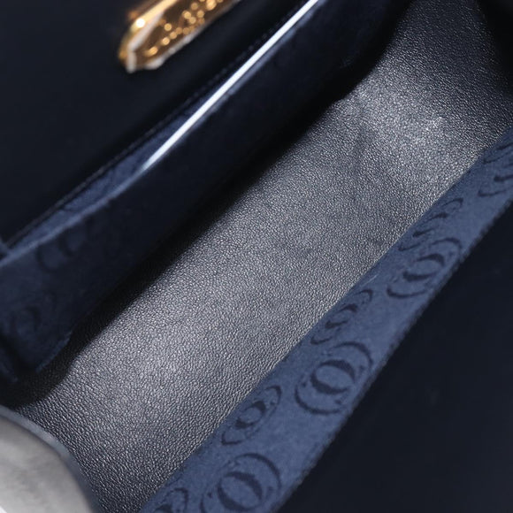 Cartier Sapphire Line Chain Shoulder Bag Leather Navy Gold Auth 210727A