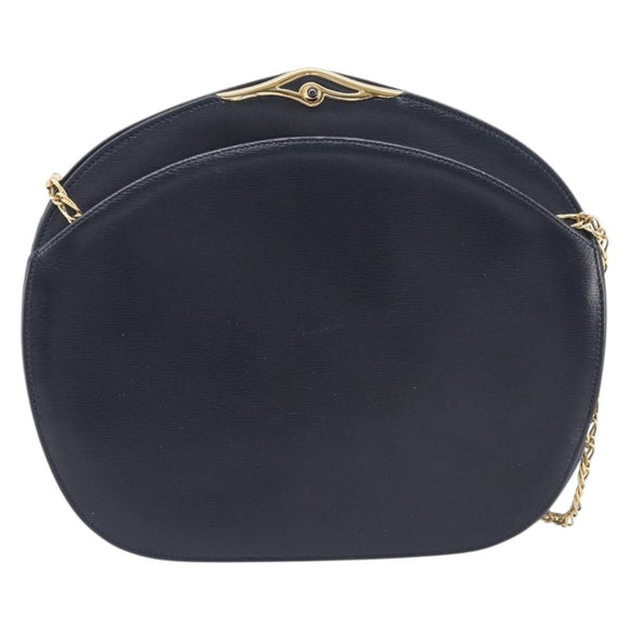 Cartier Sapphire Line Chain Shoulder Bag Leather Navy Gold Auth 210727A
