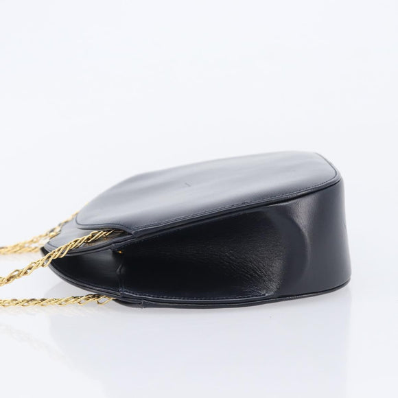 Cartier Sapphire Line Chain Shoulder Bag Leather Navy Gold Auth 210727A