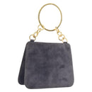 Salvatore Ferragamo Hand Bag Suede Gray Gold Auth 210730V-1