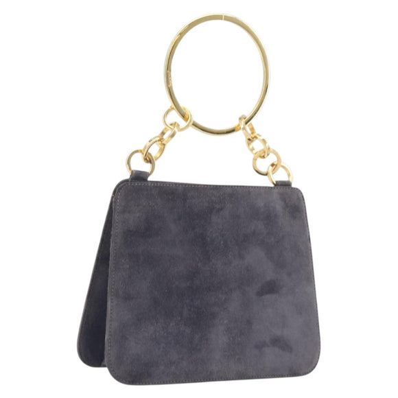 Salvatore Ferragamo Hand Bag Suede Gray Gold Auth 210730V
