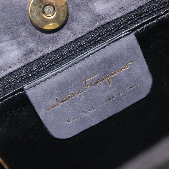 Salvatore Ferragamo Hand Bag Suede Gray Gold Auth 210730V