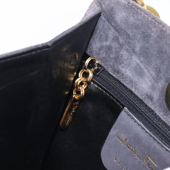 Salvatore Ferragamo Hand Bag Suede Gray Gold Auth 210730V