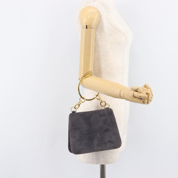 Salvatore Ferragamo Hand Bag Suede Gray Gold Auth 210730V