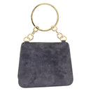 Salvatore Ferragamo Hand Bag Suede Gray Gold Auth 210730V-3