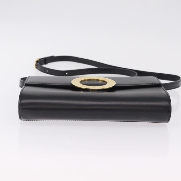 CELINE Circle Shoulder Bag Leather Black Gold Auth 210731V