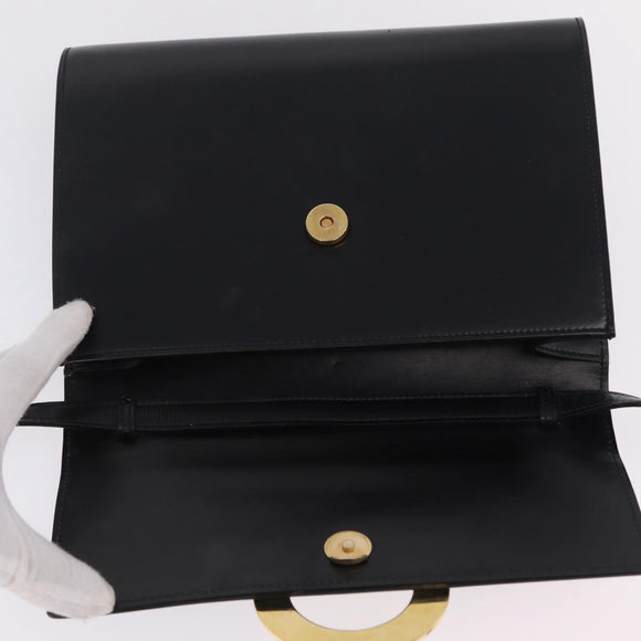 CELINE Circle Shoulder Bag Leather Black Gold Auth 210731V