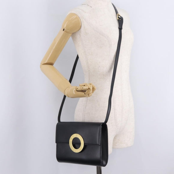 CELINE Circle Shoulder Bag Leather Black Gold Auth 210731V