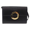 CELINE Circle Shoulder Bag Leather Black Gold Auth 210731V-2