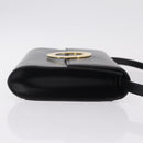 CELINE Circle Shoulder Bag Leather Black Gold Auth 210731V-4