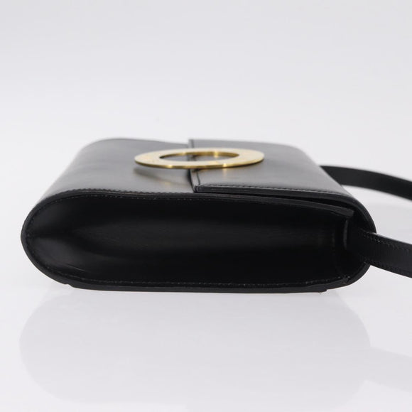 CELINE Circle Shoulder Bag Leather Black Gold Auth 210731V