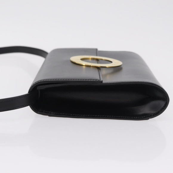 CELINE Circle Shoulder Bag Leather Black Gold Auth 210731V
