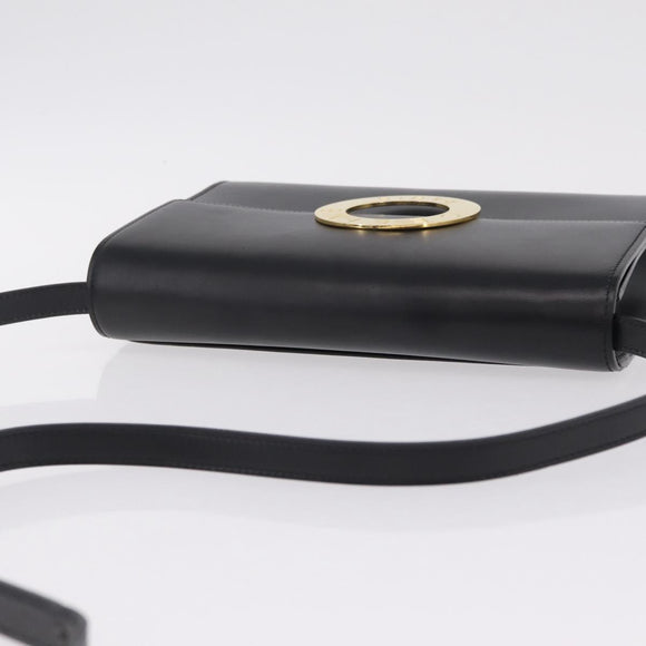 CELINE Circle Shoulder Bag Leather Black Gold Auth 210731V