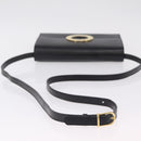 CELINE Circle Shoulder Bag Leather Black Gold Auth 210731V-7