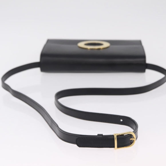 CELINE Circle Shoulder Bag Leather Black Gold Auth 210731V