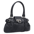 Salvatore Ferragamo Gancini Hand Bag Leather Black Silver Auth 210733V-1