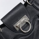 Salvatore Ferragamo Gancini Hand Bag Leather Black Silver Auth 210733V-15