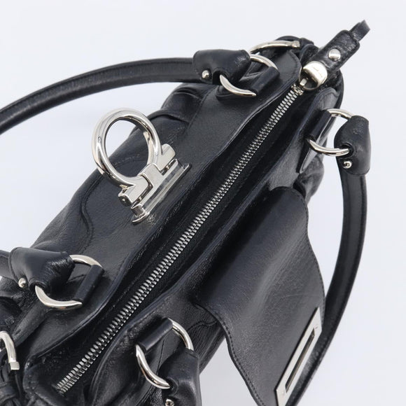 Salvatore Ferragamo Gancini Hand Bag Leather Black Silver Auth 210733V