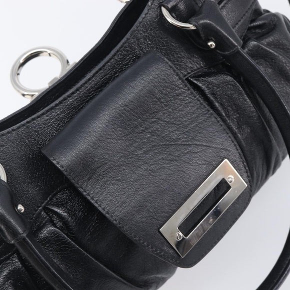 Salvatore Ferragamo Gancini Hand Bag Leather Black Silver Auth 210733V