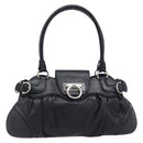 Salvatore Ferragamo Gancini Hand Bag Leather Black Silver Auth 210733V-2