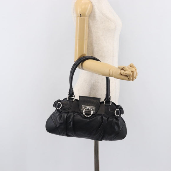 Salvatore Ferragamo Gancini Hand Bag Leather Black Silver Auth 210733V
