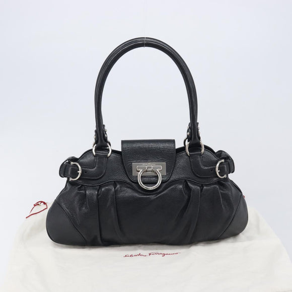 Salvatore Ferragamo Gancini Hand Bag Leather Black Silver Auth 210733V