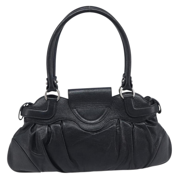 Salvatore Ferragamo Gancini Hand Bag Leather Black Silver Auth 210733V