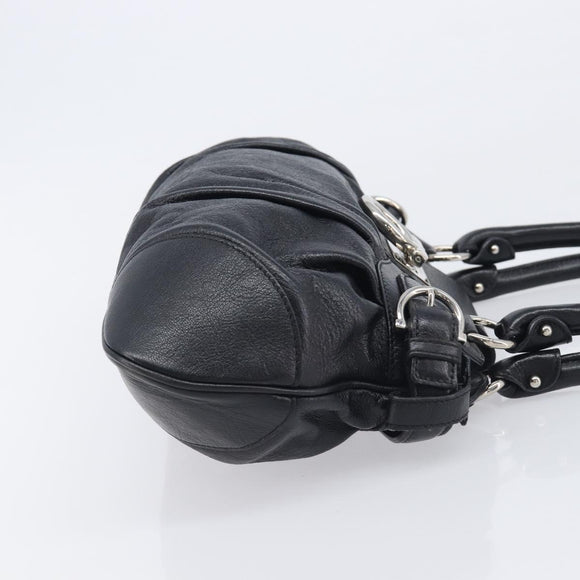 Salvatore Ferragamo Gancini Hand Bag Leather Black Silver Auth 210733V