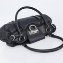 Salvatore Ferragamo Gancini Hand Bag Leather Black Silver Auth 210733V-6