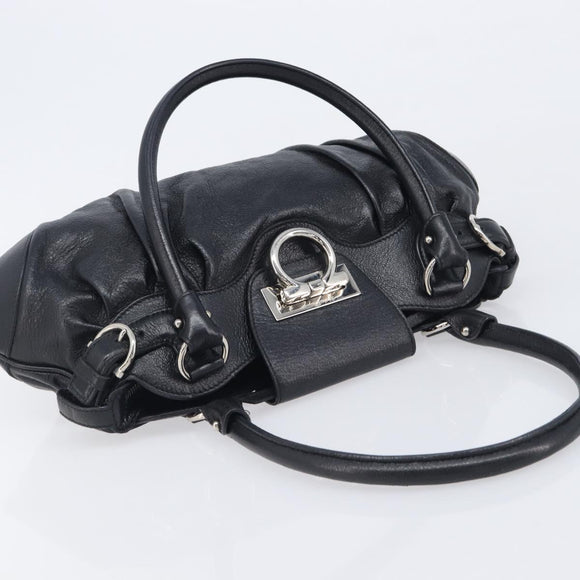 Salvatore Ferragamo Gancini Hand Bag Leather Black Silver Auth 210733V