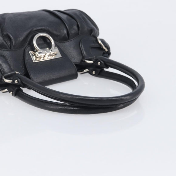 Salvatore Ferragamo Gancini Hand Bag Leather Black Silver Auth 210733V