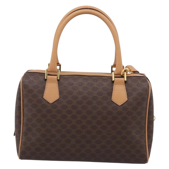 CELINE Macadam Canvas Boston Bag PVC Leather 2way Brown Gold Auth 210734V