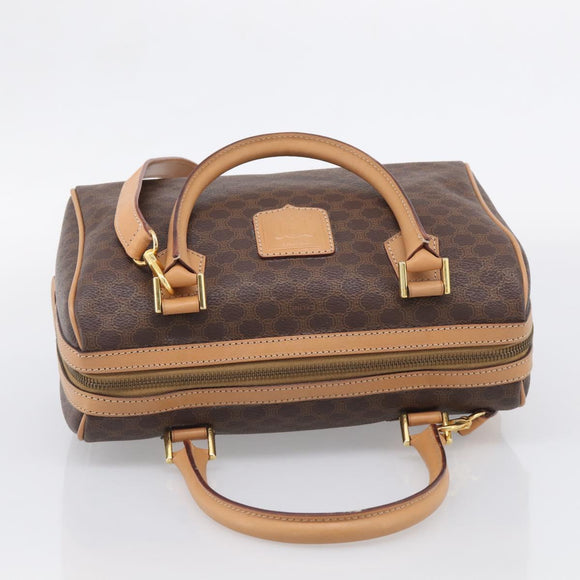 CELINE Macadam Canvas Boston Bag PVC Leather 2way Brown Gold Auth 210734V