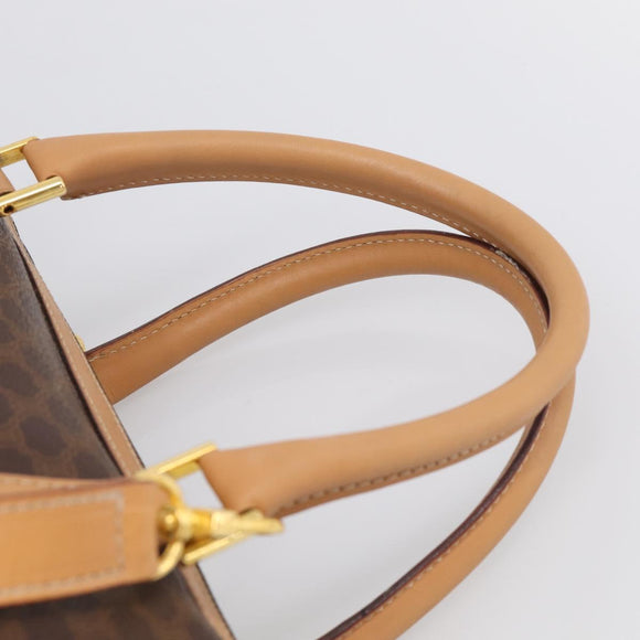 CELINE Macadam Canvas Boston Bag PVC Leather 2way Brown Gold Auth 210734V