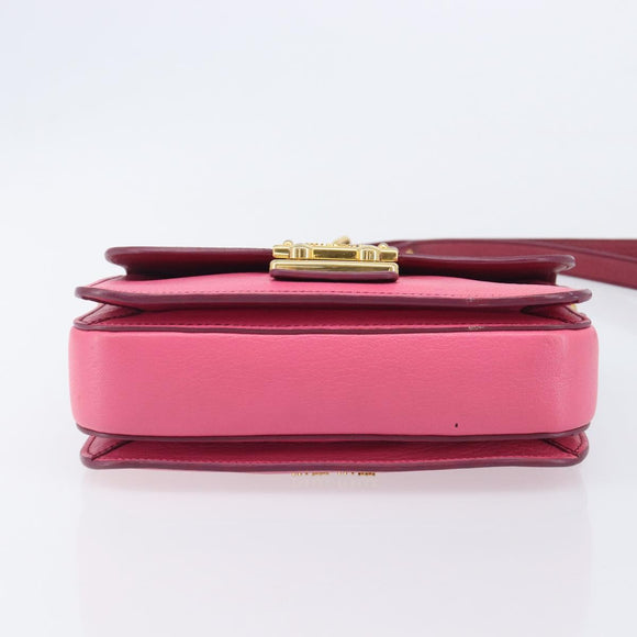 Miu Miu Madras Shoulder Bag Leather Pink Gold Auth 210737V