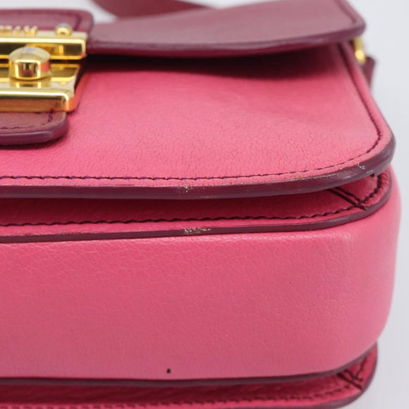 Miu Miu Madras Shoulder Bag Leather Pink Gold Auth 210737V