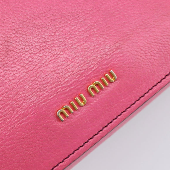 Miu Miu Madras Shoulder Bag Leather Pink Gold Auth 210737V