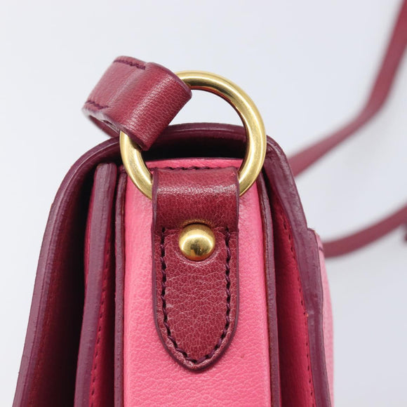 Miu Miu Madras Shoulder Bag Leather Pink Gold Auth 210737V