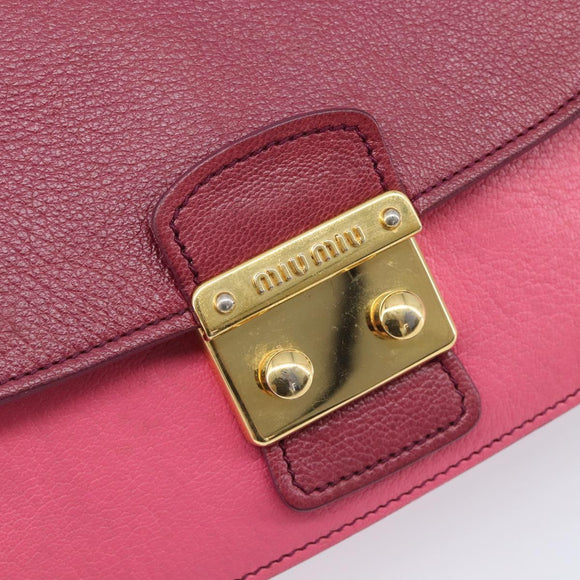 Miu Miu Madras Shoulder Bag Leather Pink Gold Auth 210737V