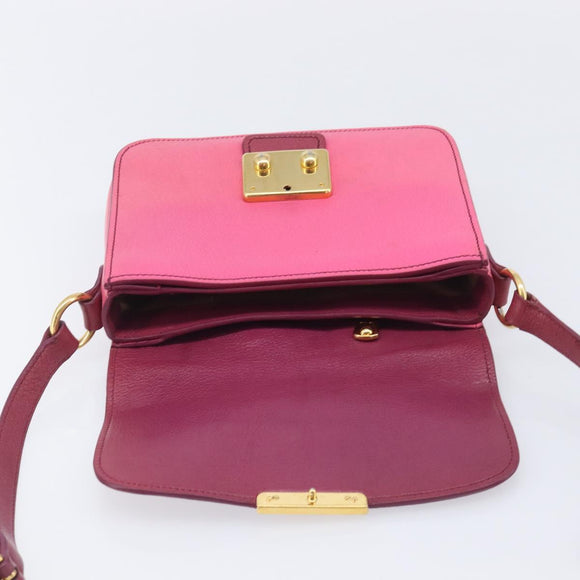 Miu Miu Madras Shoulder Bag Leather Pink Gold Auth 210737V
