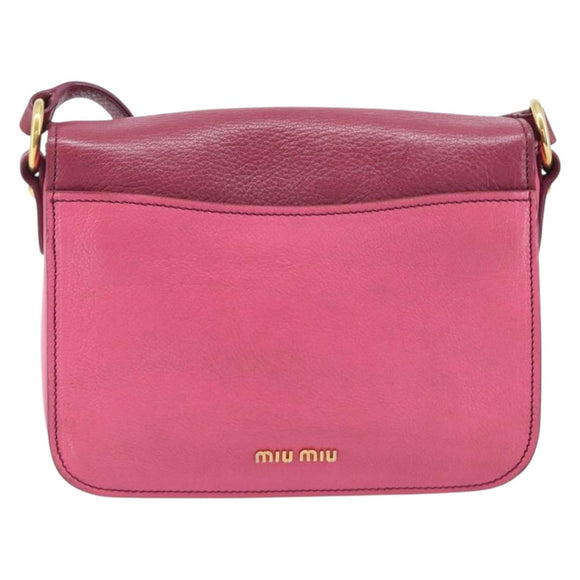 Miu Miu Madras Shoulder Bag Leather Pink Gold Auth 210737V