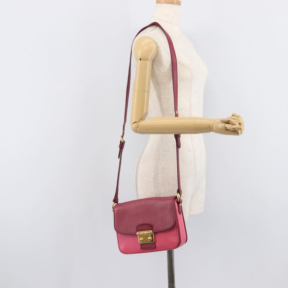 Miu Miu Madras Shoulder Bag Leather Pink Gold Auth 210737V