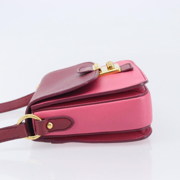 Miu Miu Madras Shoulder Bag Leather Pink Gold Auth 210737V