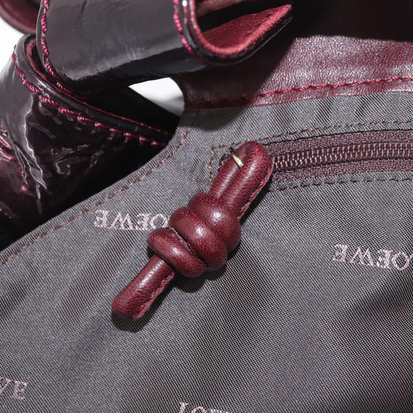 LOEWE Hand Bag Patent leather Wine Red Gold Auth 210739A