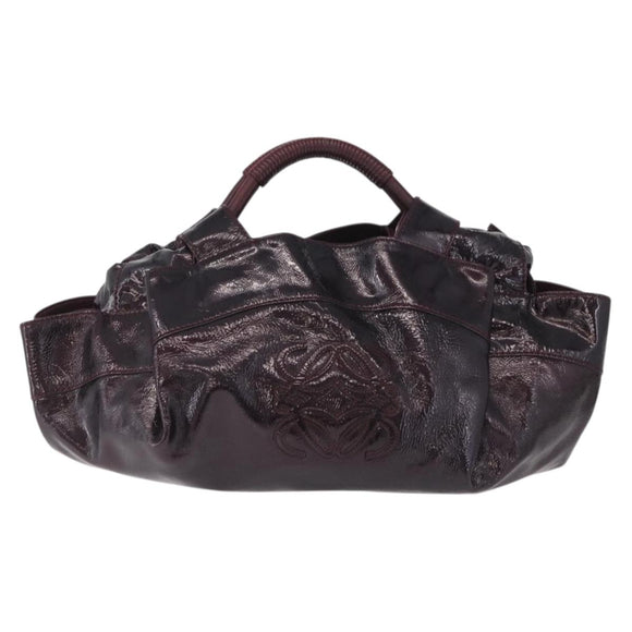 LOEWE Hand Bag Patent leather Wine Red Gold Auth 210739A