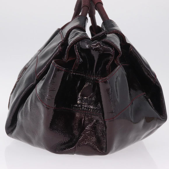LOEWE Hand Bag Patent leather Wine Red Gold Auth 210739A