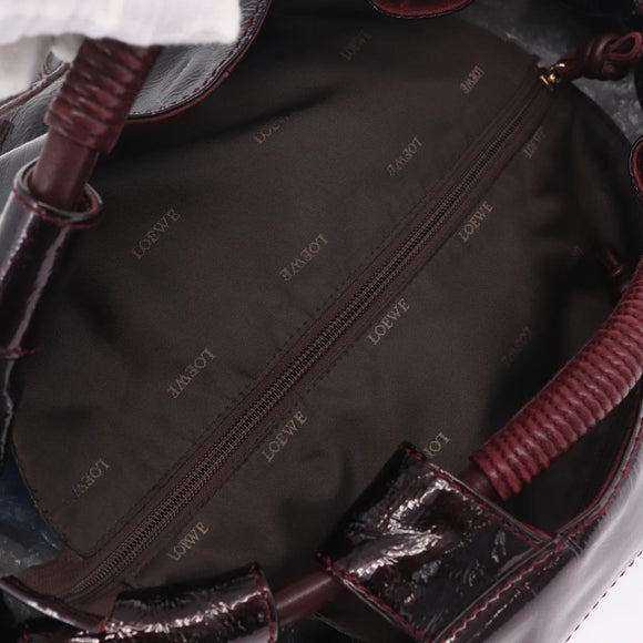 LOEWE Hand Bag Patent leather Wine Red Gold Auth 210739A