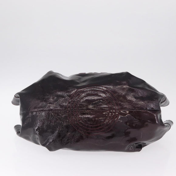 LOEWE Hand Bag Patent leather Wine Red Gold Auth 210739A