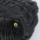 PRADA Gathered Hand Bag Leather Black Gold Auth 210740V-10